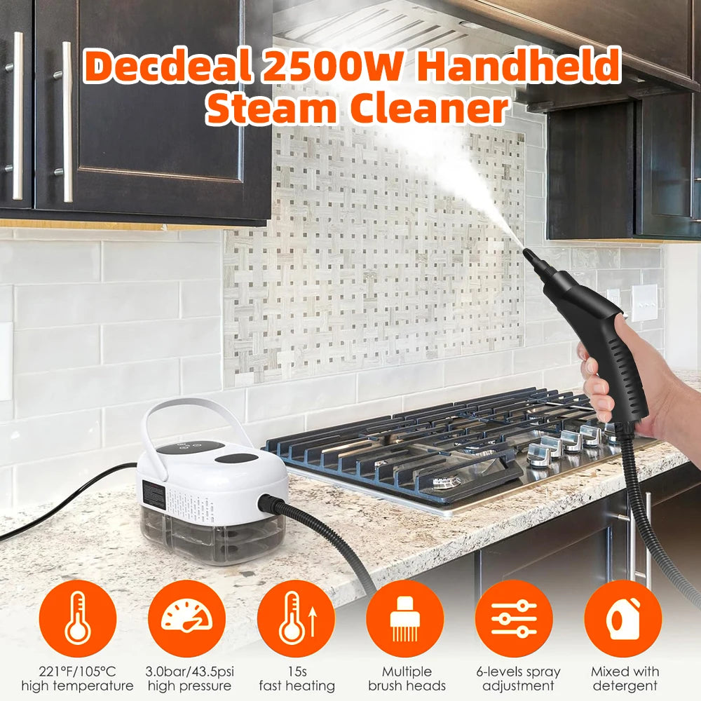 High Temperature Steam Cleaner 110V Portable Handheld Steam Cleaning Machine  6-Gear LCD Touch Screen 1500W Multi-Function Steam Cleaning Machine for Kitchen Hoods, Air Conditioners, Deep Cleaning and Disinfection