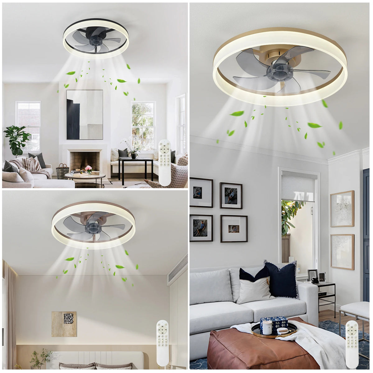 19.7-inch Ceiling Fan With Light, Slim Design, Semi-embedded, 6-speed Adjustable Wind, 3-color Dimmable, Remote Control Included, Suitable For Kitchen, Living Room, Dining Room, And Bedroom