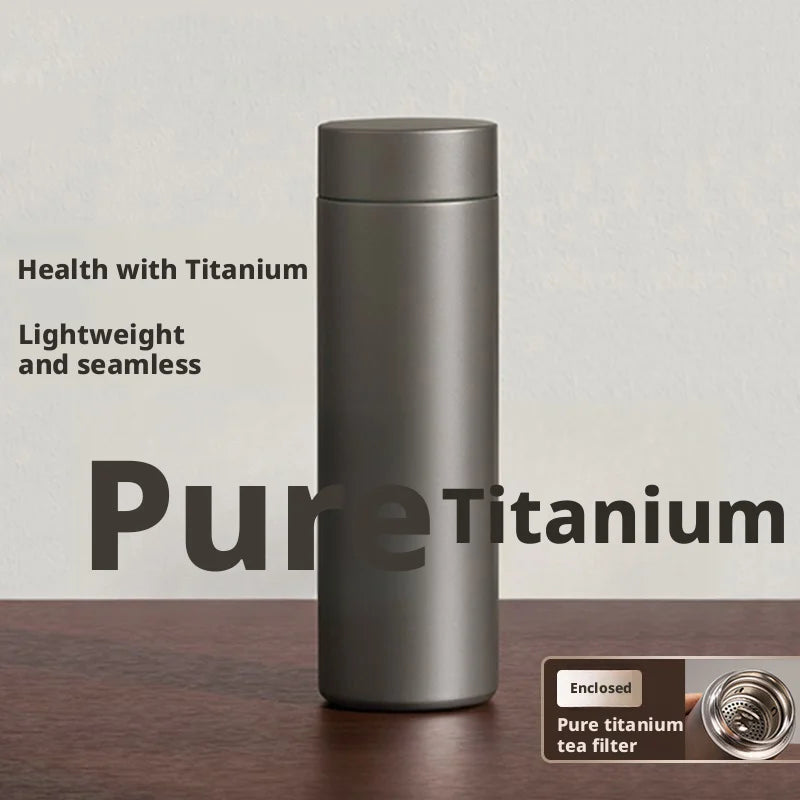 Pure Titanium Double Layer Water Bottle 480 ml Portable Small Capacity Thermal Pocket Cup for Outdoor Sports And Office