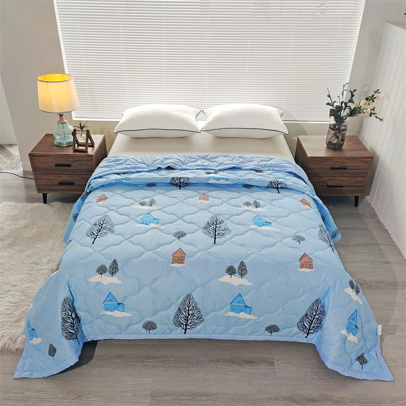Cool Refreshing Soft Summer Quilt Skin Friendly Breathable Flower Printing Air Conditioner Blanket Thin Well-vetilated Comforter