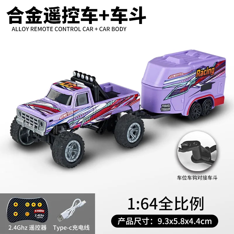 Mini 1:64 RC Car Monster Truck 2.4G Alloy Remote Control Off-Road Drift Racing with Led Light Adult Boys Toys Christmas Gifts