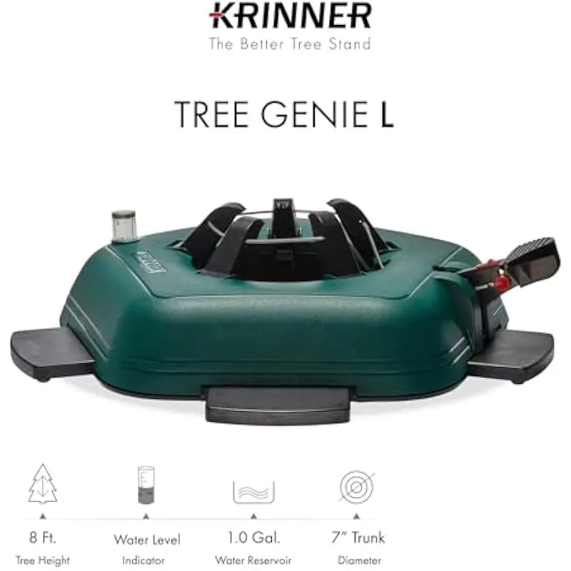 Christmas Tree Stand with Single-Cable System Green Plastic Base Foot-Activated Locking Mechanism 1-Gallon Water Tank Level Gaug