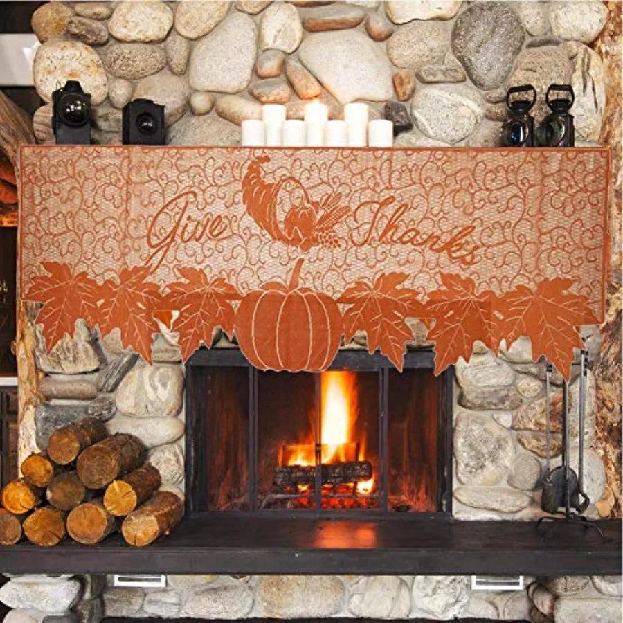 20"x60" Thanksgiving Decor Fireplace Scarf Fireplace Cloth Pumpkin Lace Table Runner Fall Runner Mantle Scarves Cover for Thank