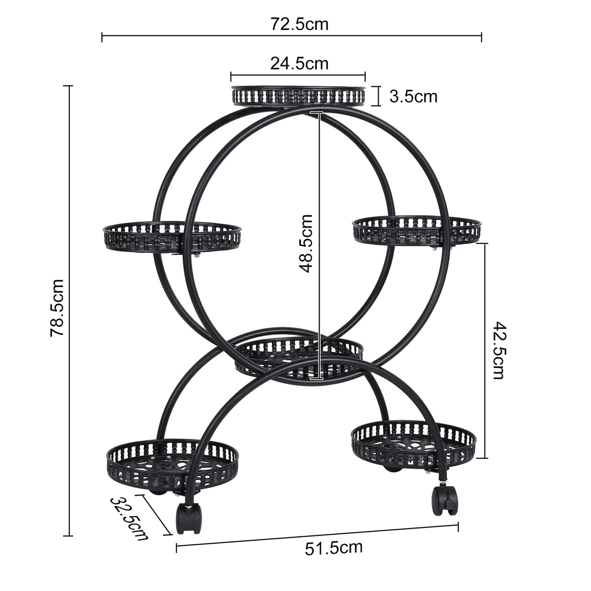 4 Layer 6 Pots Flower Holder Plant Stand Shelf 4-Wheel Free Moving Dispaly Shelf Rack Balcony