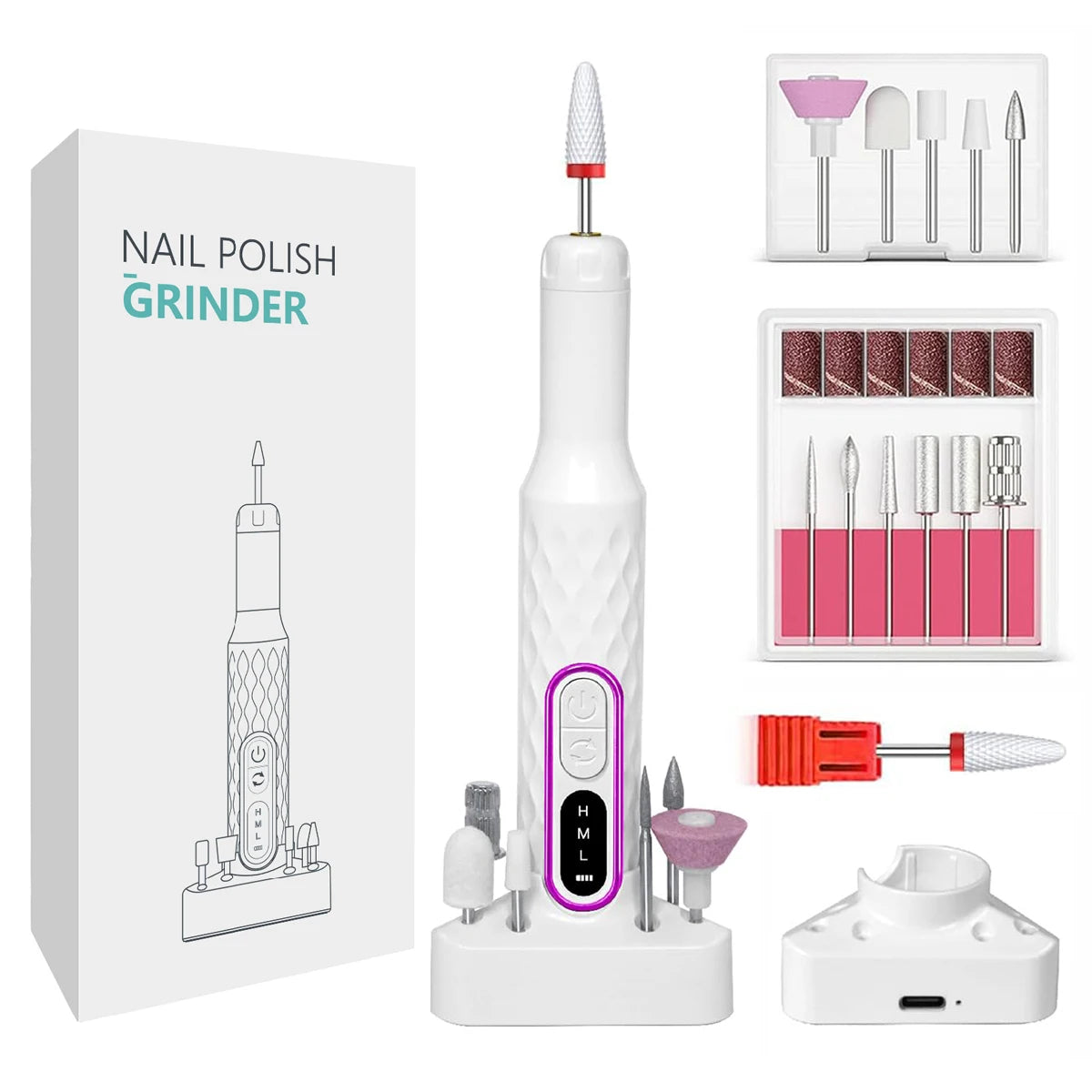 Cloud Prime Nail Drill, Adjustable 20000 RPM Portable Cordless Professional Electric Nail Polish Machine With Nail Clippers, Bits Kit, Manicure Pedicure Polishing Shape Tools For Manicure Salon Christmas And New Year Gifts