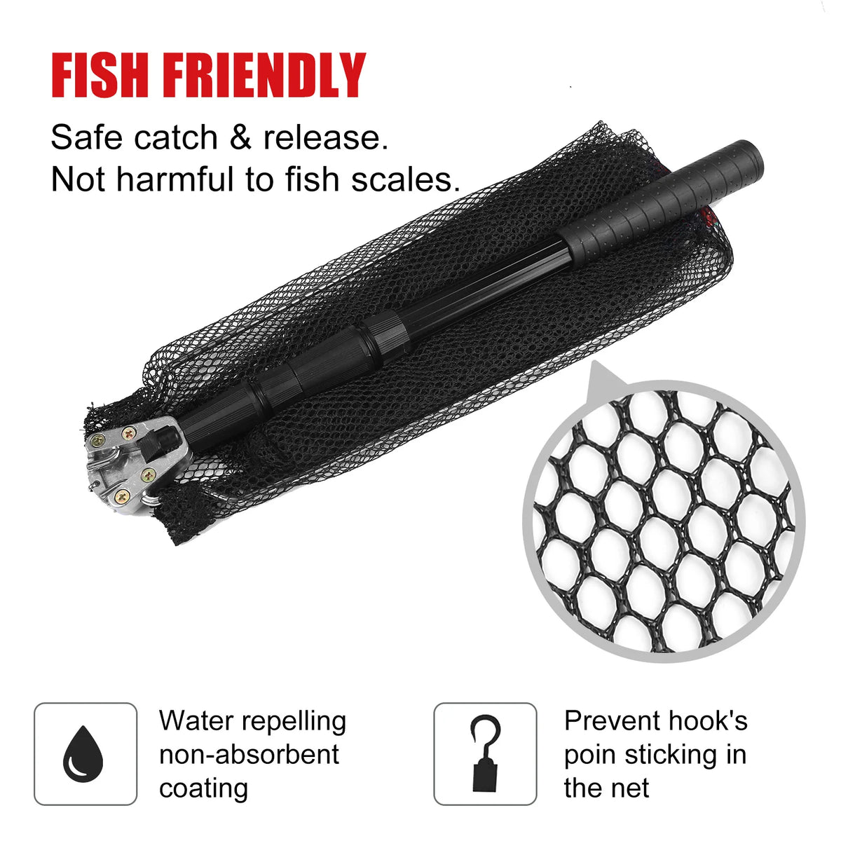 Fishing Landing Net with Telescopic Pole Handle Folding Nylon Mesh Fishing Net for Saltwater and Freshwater Steelhead,Salmon,Kayak,Catfish,Bass,Trout,Shrimp,Crab,for Easy Catch & Release