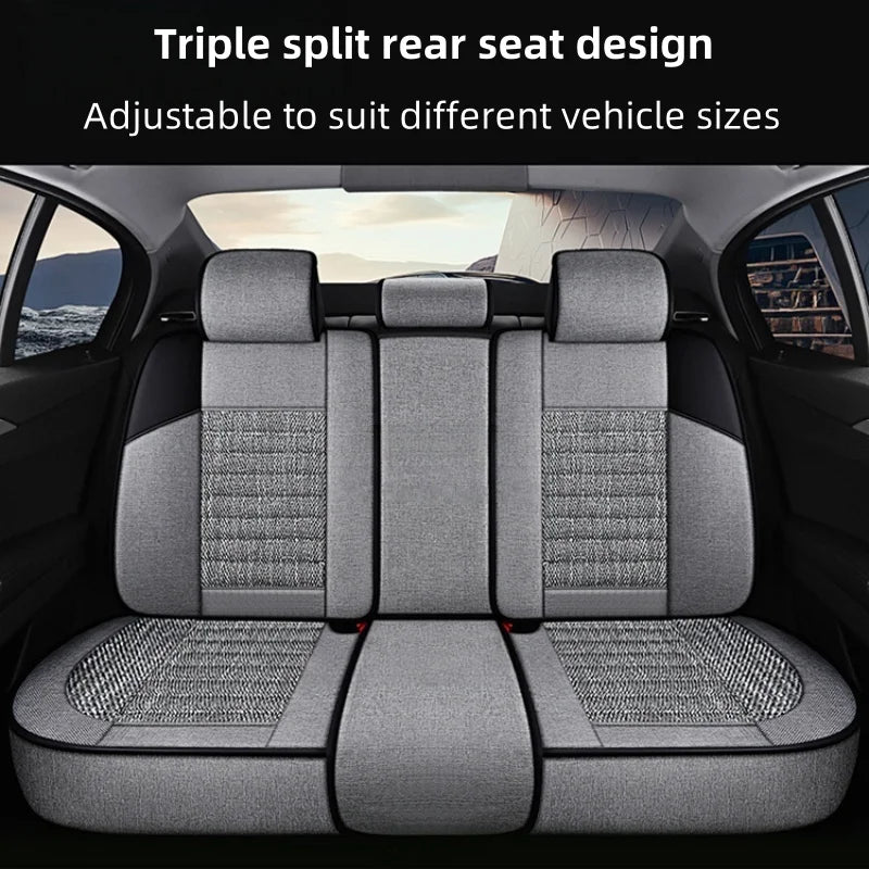 5 Seats Luxury Linen Car Seat Covers, Suitable For All Seasons, Wear-resistant And Durable, Comfortable And Breathable, Exquisite Workmanship, Enhances The Interior Quality, Fixed Lumbar Support, Suitable For SUVs, Trucks, An