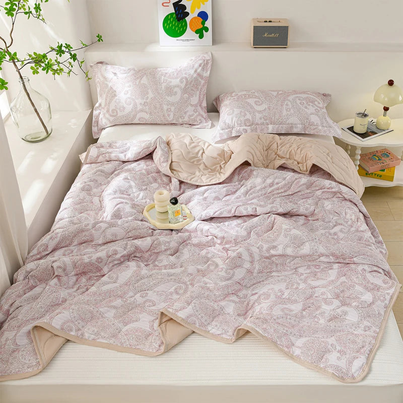 Breathable Quilted Summer Blanket Cooling Skin-friendly Comforter Soft Lightweight Quilt Well-vetilated Single Double  Duvet Set