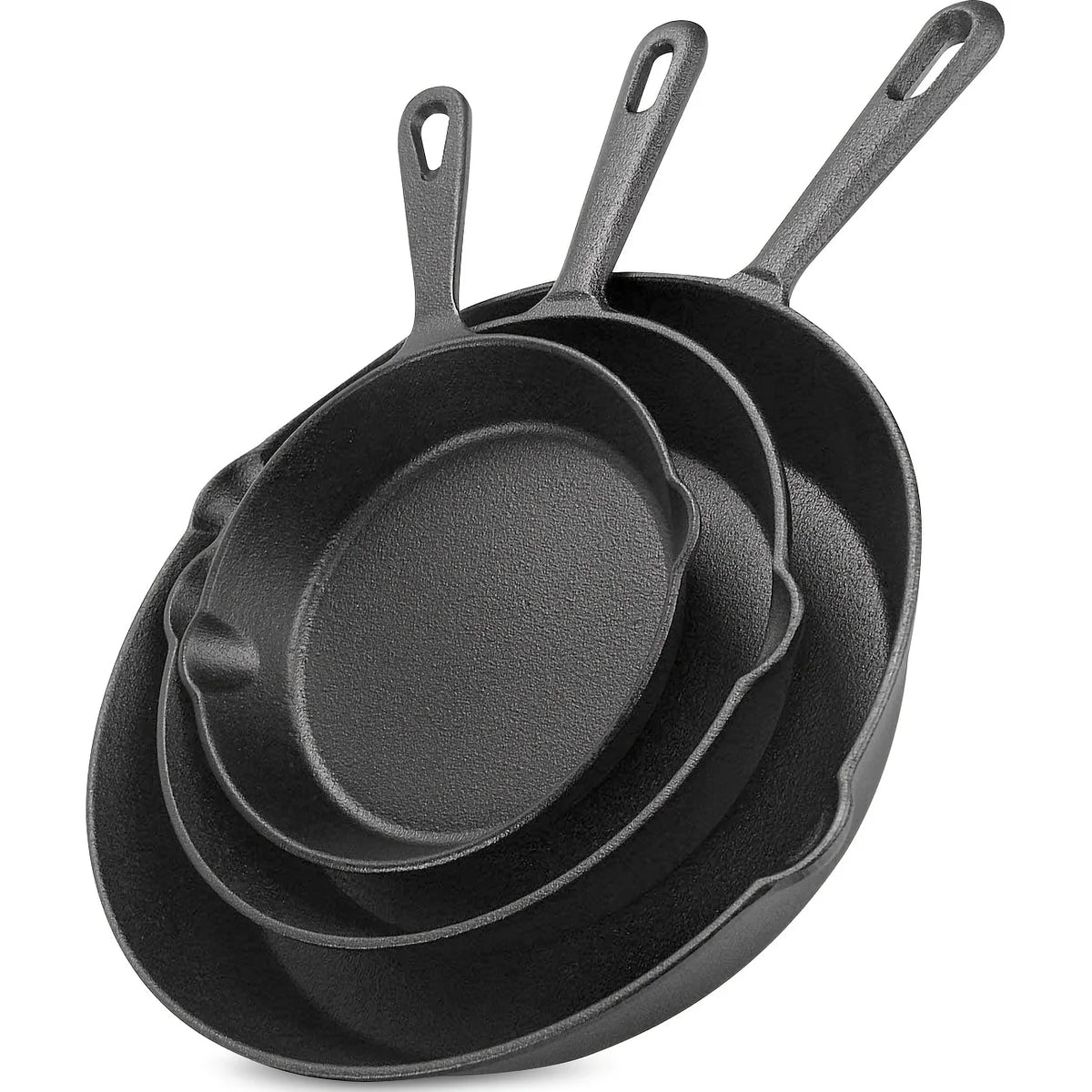 3PCS Cast Iron Skillet Set, Non-Stick Frying Pans with Drip Spout for Camping, RV & Home Cooking