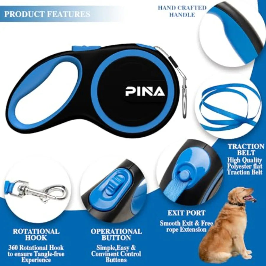 Retractable Dog Leash, 26ft Dog Leash for Small Medium Large Dogs Up to 110lbs, 360° Tangle-Free Strong Reflective Nylon Tape,