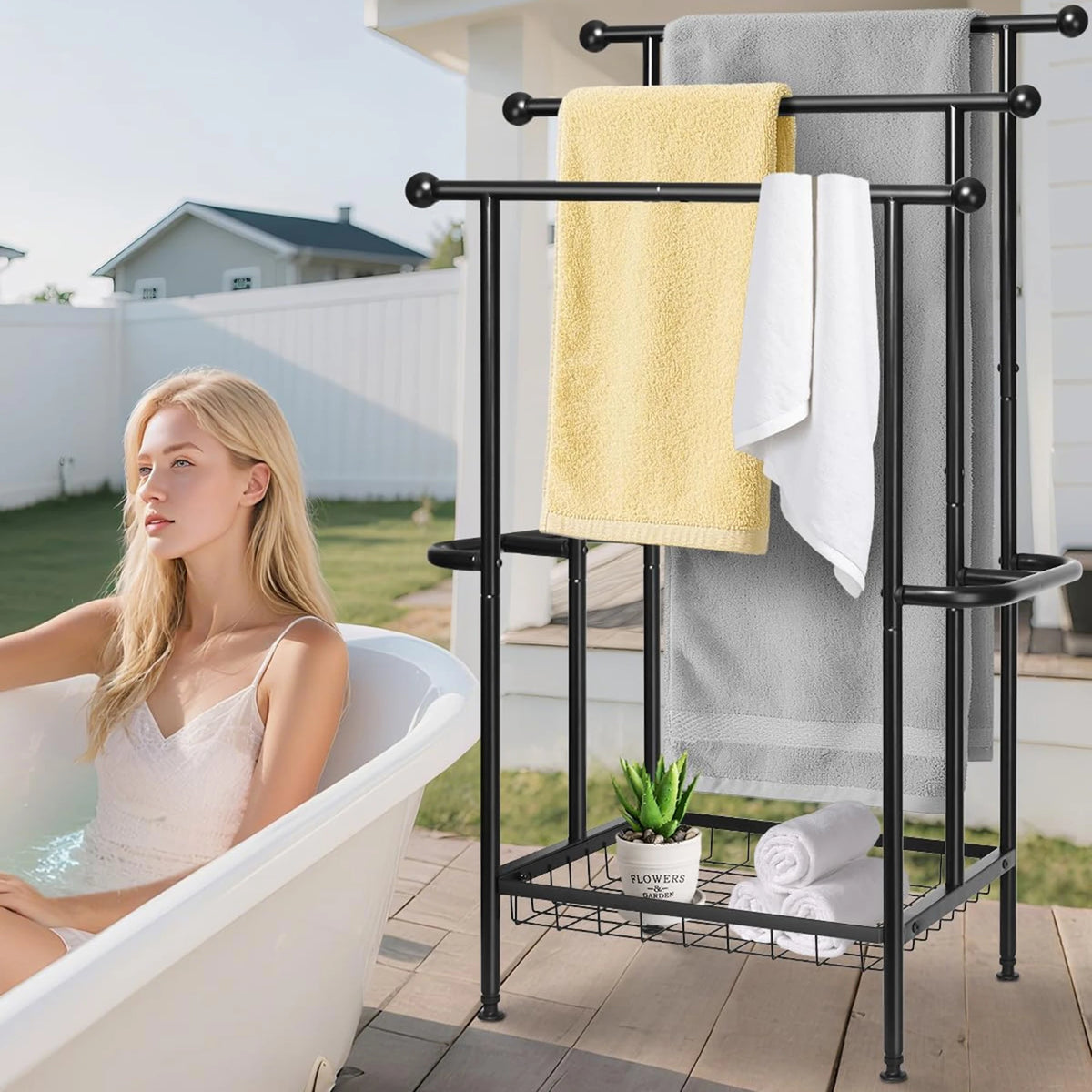 39" 3-Tier Black Metal Towel Rack