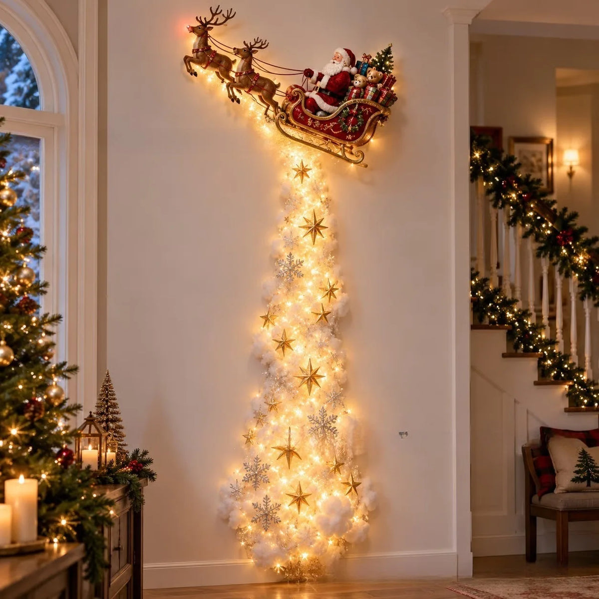 Christmas Magic Trail Wall Light, LED Cascading Holiday Decor,Warm White Glow, Space-Saving Wall Decor 60cm