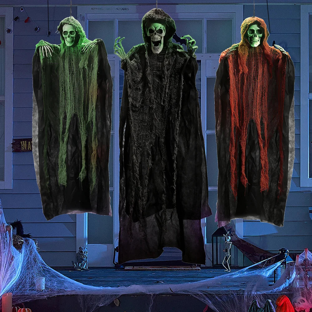 Halloween Hanging Grim Reapers (3 Pack) One 47' and Two 35' Reapers, Skeleton Flying Ghost for Haunted House Prop Decor, Outdoor Indoor Decor