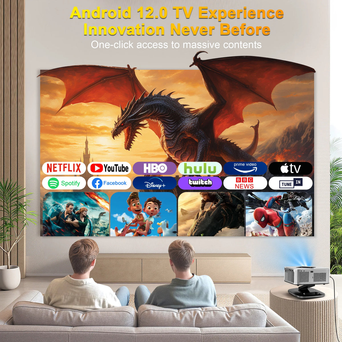 HORLAT Projector 2000Ansi Lumens Full HD 1080P 4K Video Auto Focus& Keystone Home Cinema 5G WiFi Portable TV Proyector Christmas