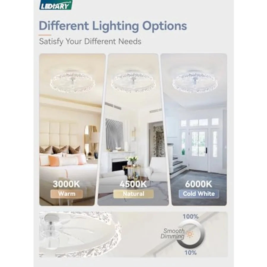 Low Profile Ceiling Fans with Lights and Remote, Fandelier Ceilg Fan Flush Mount, 3000K-6000K Dimmable LED Fan Light, Modern Ce