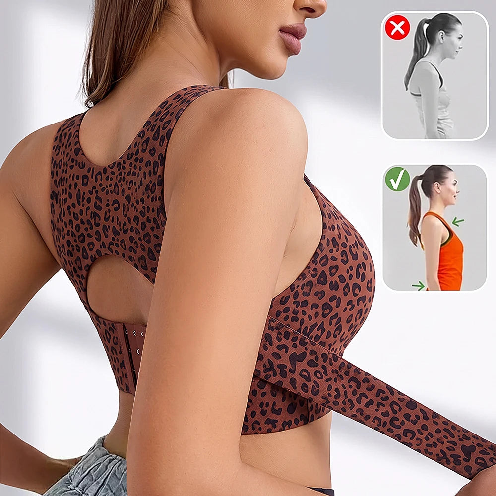 Women Wireless Posture Bra, Front Closure Cross Back Design, Wide Strap Full Coverage Back Support Comfort Daily Underwear
