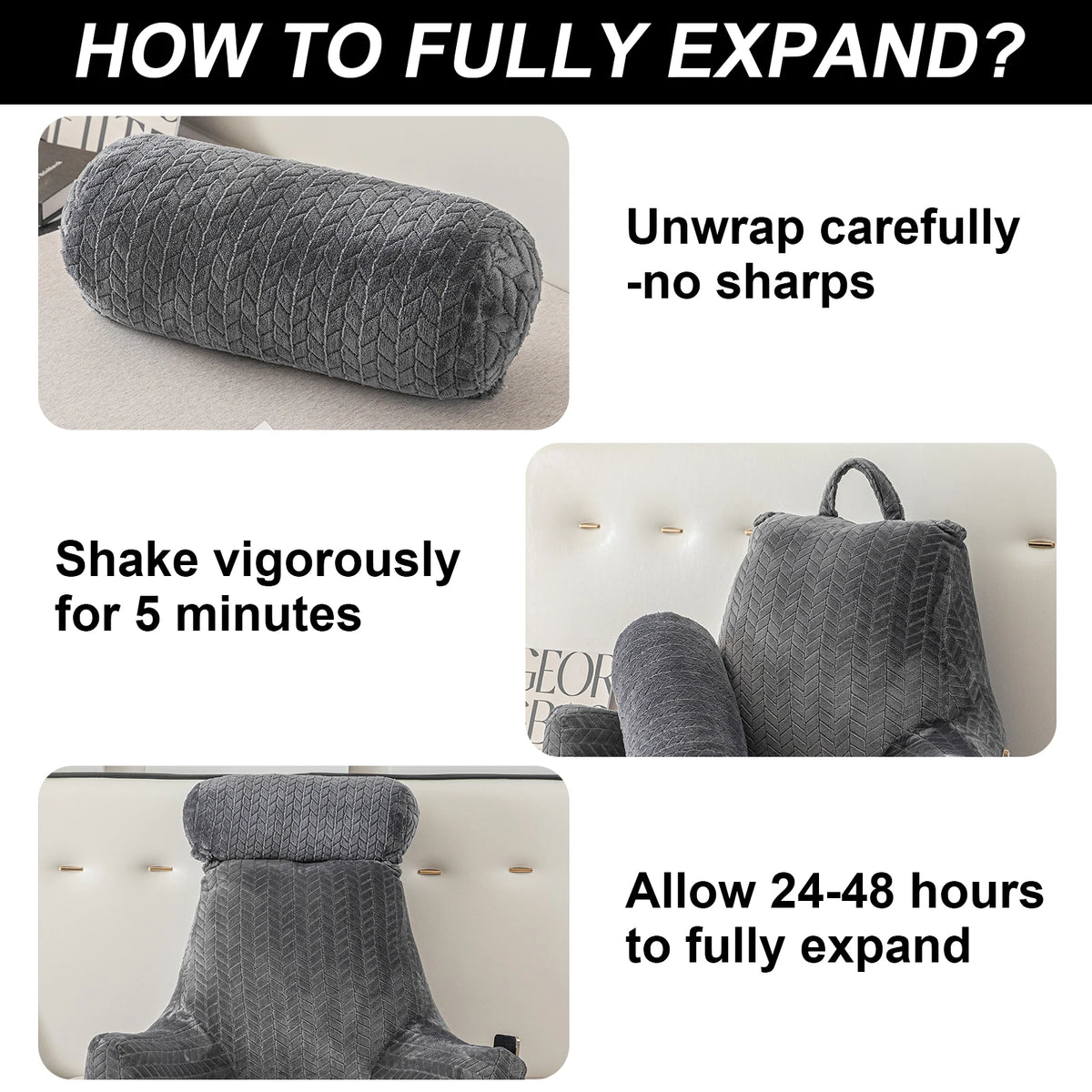 Bed Rest Reading Pillow Sit Up Pillow for Bed Backrest Support Sofa Couch Cushion with Arms, Side Pockets, Detachable Neck Roll
