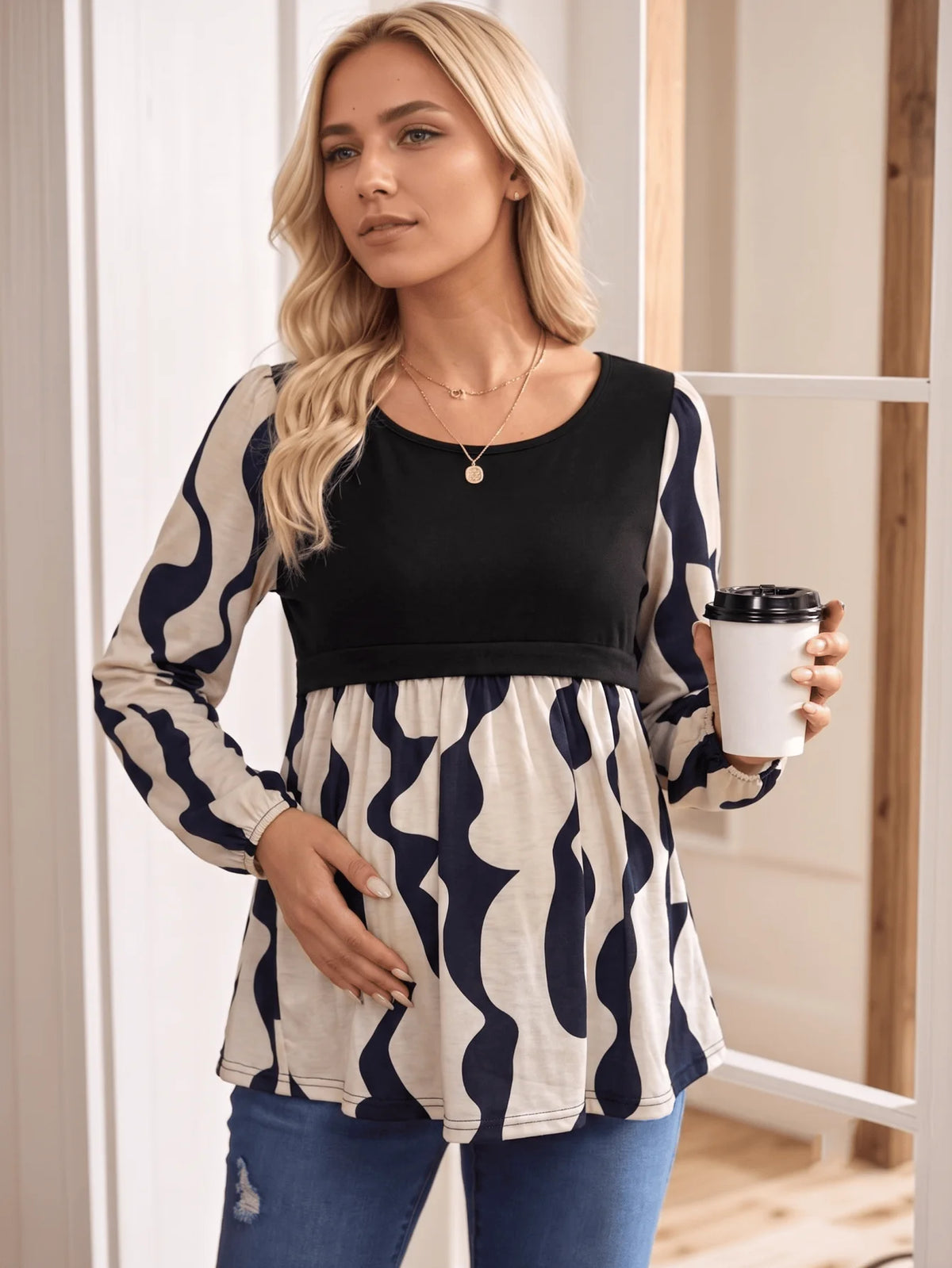 Pregnant women waist casual women's long-sleeved top autumn and winter work versatile T-shirt maternity wear