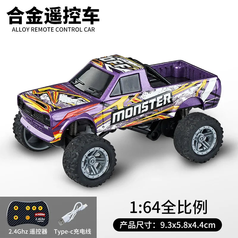 Mini 1:64 RC Car Monster Truck 2.4G Alloy Remote Control Off-Road Drift Racing with Led Light Adult Boys Toys Christmas Gifts