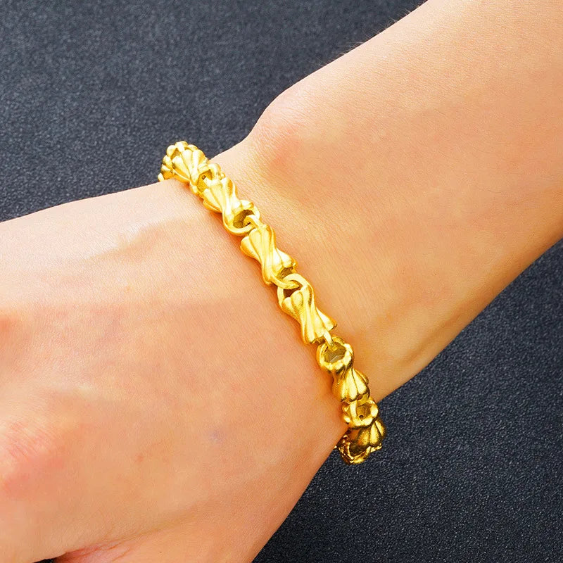 24K Pure Yellow Gold Color Solid Beads for Men's Bracelet Luxury Bracelets Brother Boyfriend Wedding Birthday Christmas Gifts