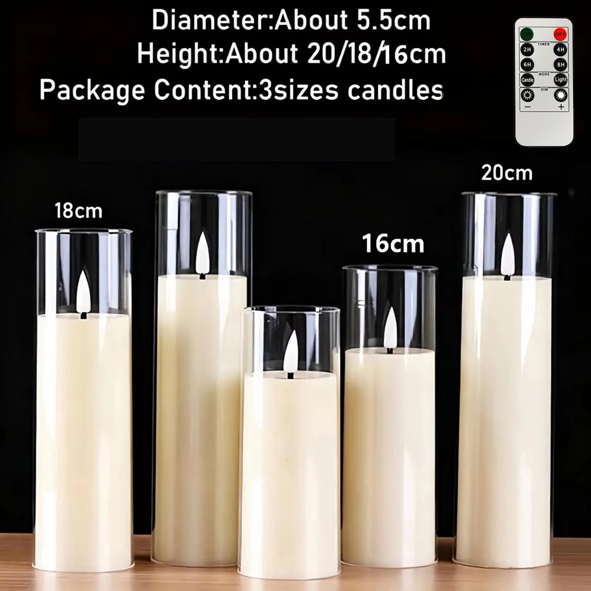 3/5x Flameless LED Candle & Remote Timer Battery Operated Acrylic Clear Pillar Wax, Portable Atmosphere Lamp for Christmas Déc