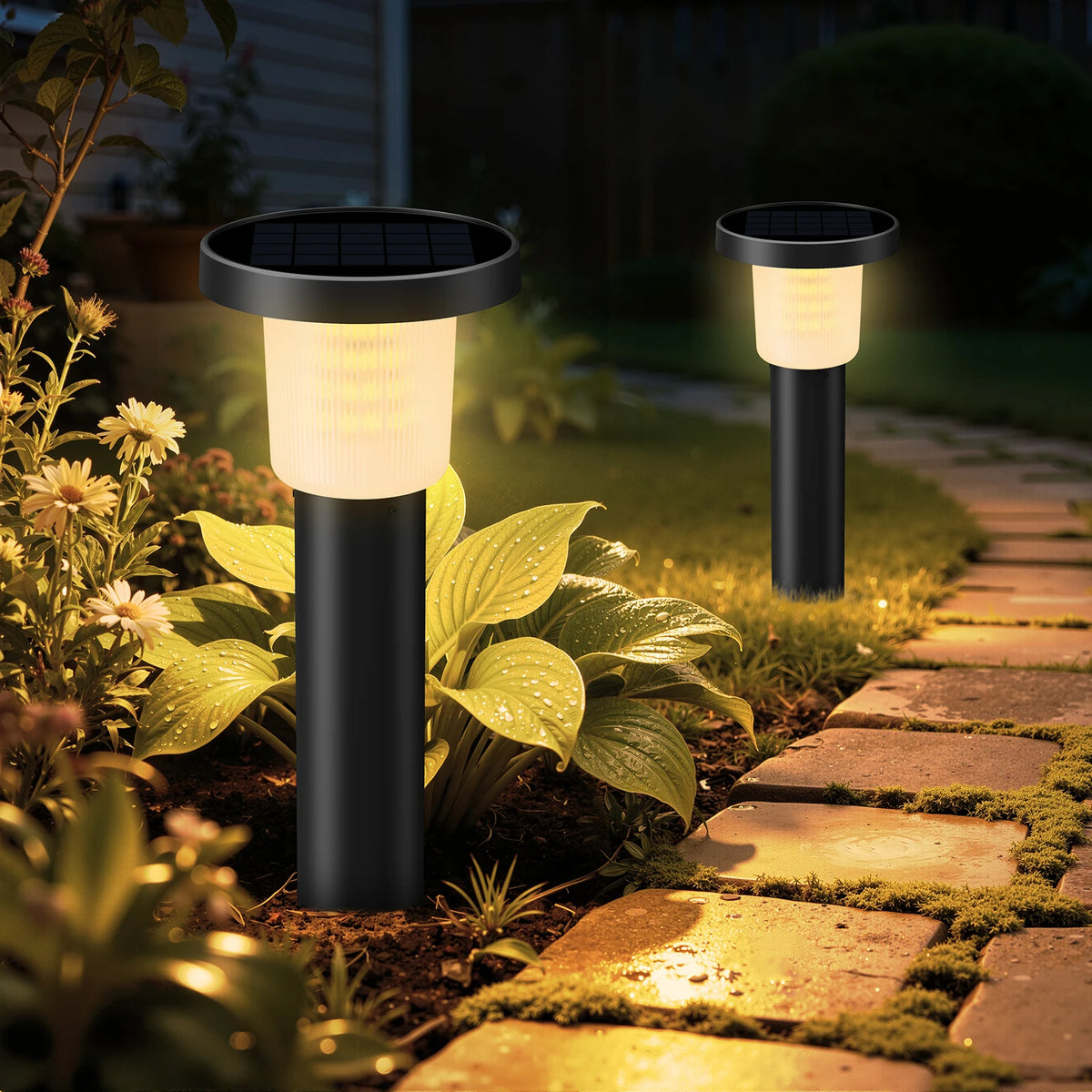Intelamp 3800mAh 2 Pack Outdoor Solar Pathway Lights Lawn Lights Auto On/Off Landscape Lights For Yard Garden Driveway Walkway