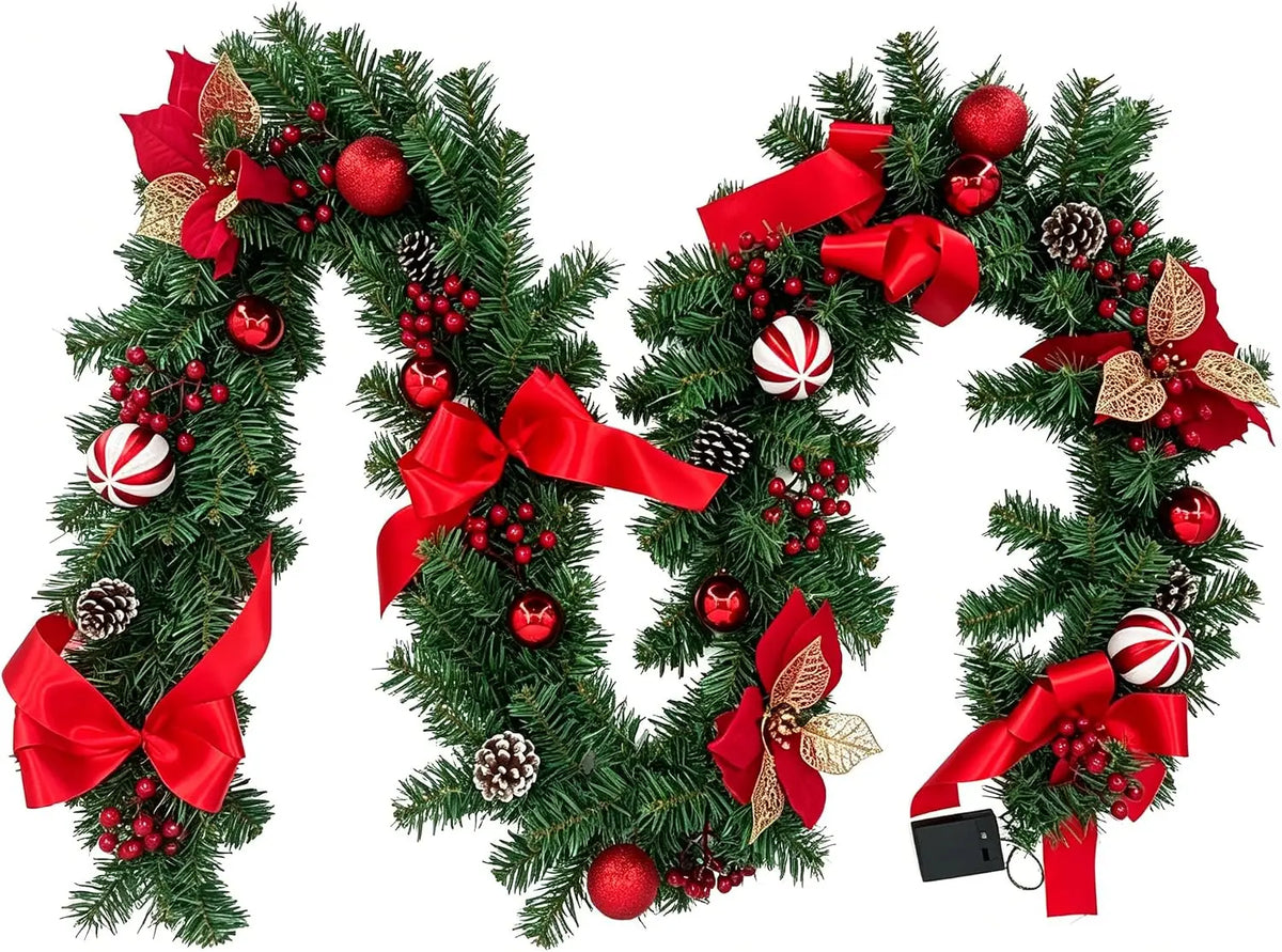 Garvee 9 ft Christmas Garland with 40 LED Lights, 8 Lighting Modes and Timer  Plants  Garland Wreaths Home Party Decoration Outdoor Yard Pine Tree Rattan Hanging Ornament