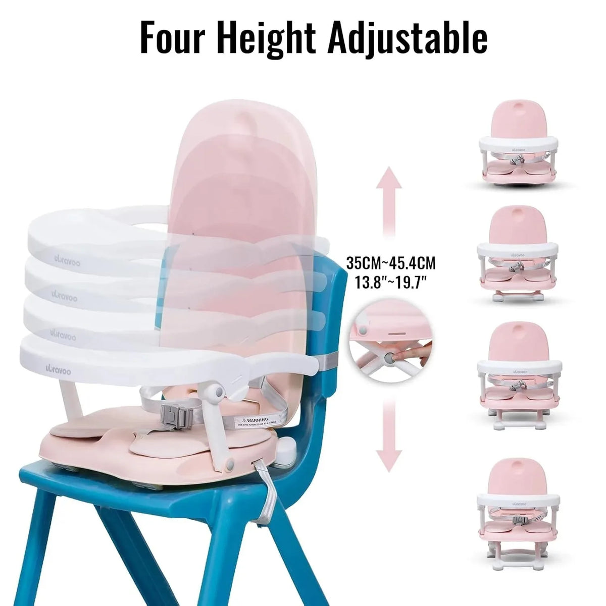 3-in-1 Portable Toddler Booster Seat Baby Dining Table Seat with Removable Tray And Cushion 4 Adjustable Heights