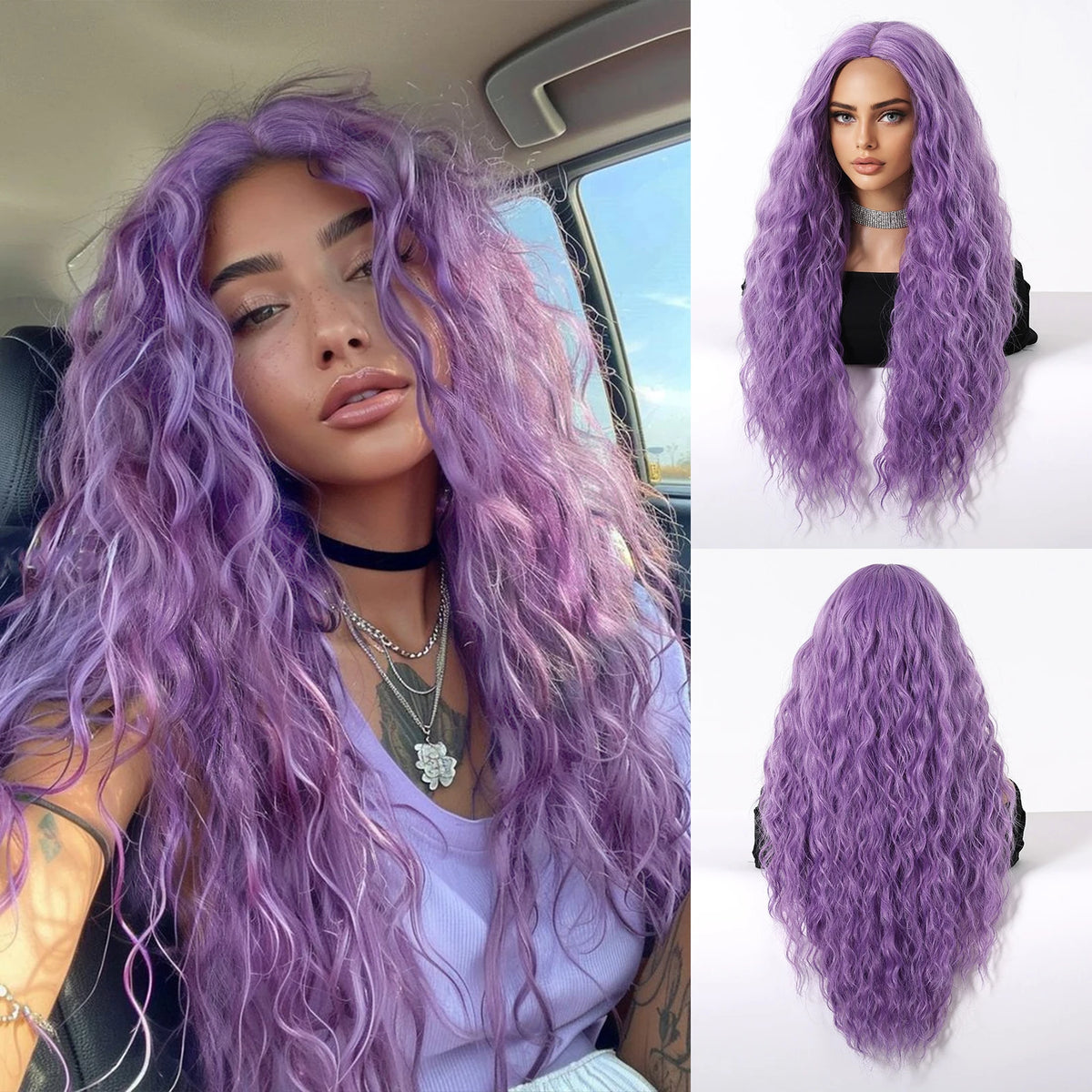 Long Curly Purple Hair Wig Deep Wavy Purple Wig For Fashion Women High Quality Synthetic Wig Party Cosplay Christmas Use 26 Inch