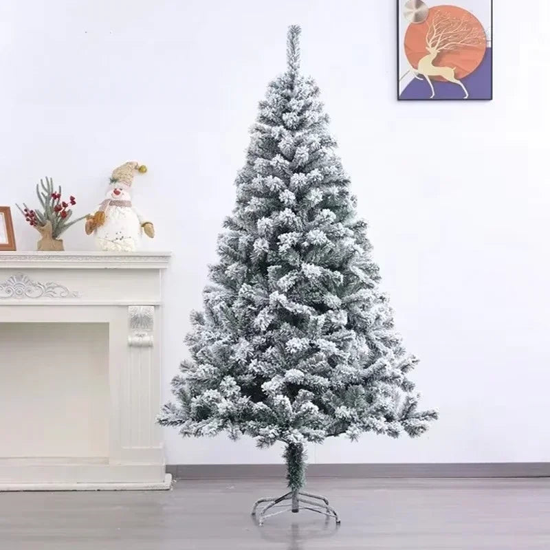 Snow Flocked Artificial Christmas Tree Slim PVC Xmas Tree 4-8FT Tree Only or USB LED String Lights with Remote Holiday Decor