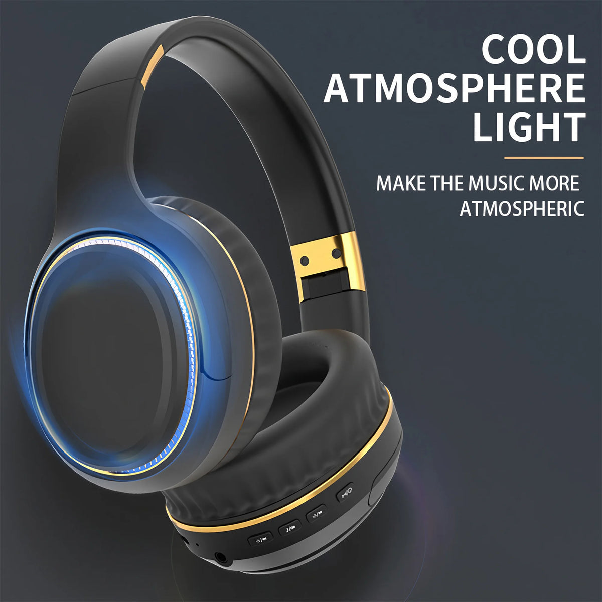 Over-Ear Bluetooth Headphones, Wireless Sport Headset with Wired Option, LED Breathing Light, Foldable Portable Design for PC Gaming, Music, Travel, Home Office Use, Great Gift Choice for Men, Women and Students