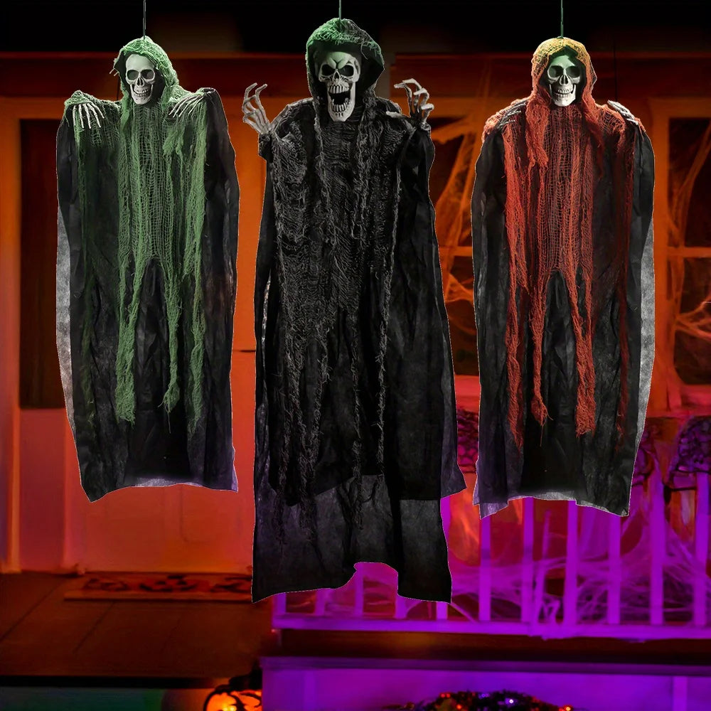Halloween Hanging Grim Reapers (3 Pack) One 47' and Two 35' Reapers, Skeleton Flying Ghost for Haunted House Prop Decor, Outdoor Indoor Decor