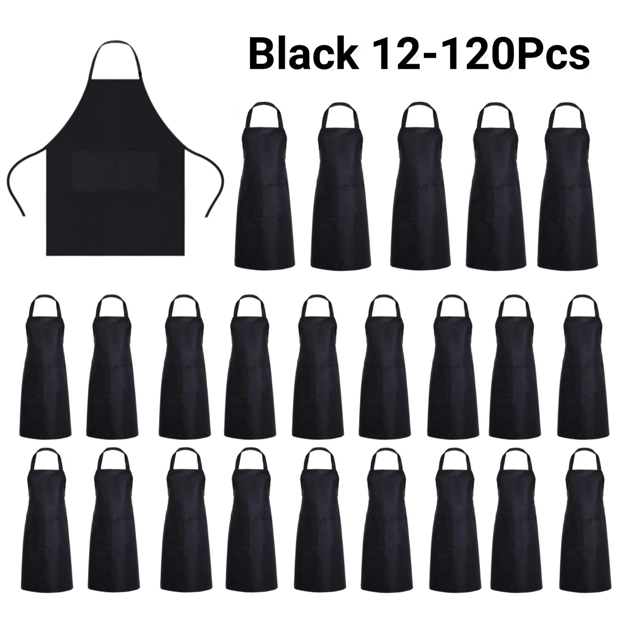 12-120Pcs Bib Aprons with 2 Pockets Unisex Chef Apron Kitchen Aprons Painting Sewing Christmas Cookie Party Server Aprons