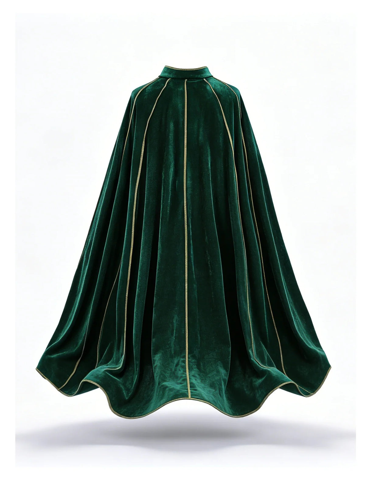 Women Vintage Green Velvet Cape Cloak Gold Trim Stand Collar Cosplay Costume Long Cape For Halloween Party Medieval Renaissance Dress Up