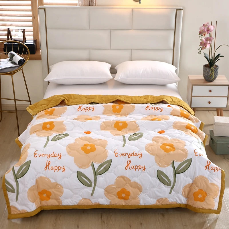 Cool Refreshing Soft Summer Quilt Skin Friendly Breathable Flower Printing Air Conditioner Blanket Thin Well-vetilated Comforter