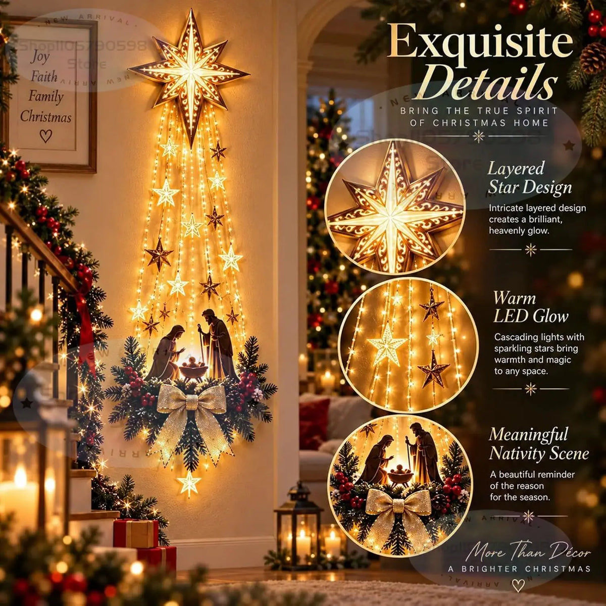 2026 Lighted Nativity Bethlehem Star Wall Decor with Warm LED Lights,Indoor & Outdoor Use, Holiday Wall Hanging,Christmas Decor