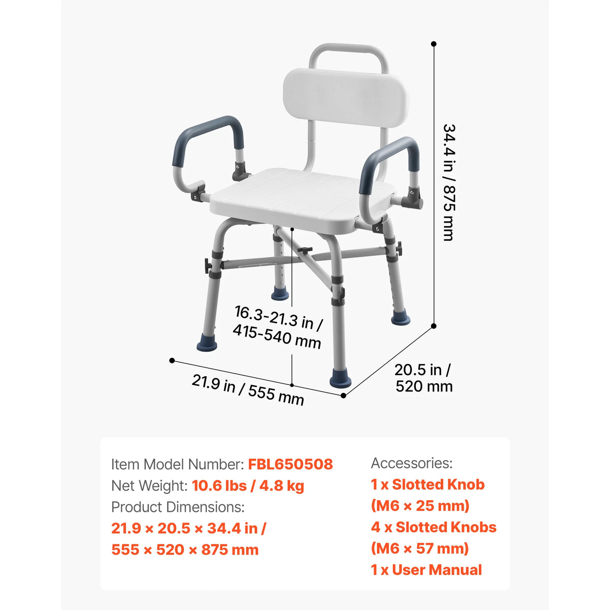 SucceBuy Swivel Shower Chair with Arms and Back 400/500 lbs Adjustable for Inside Shower Stall and Bathtub for Seniors Disabled