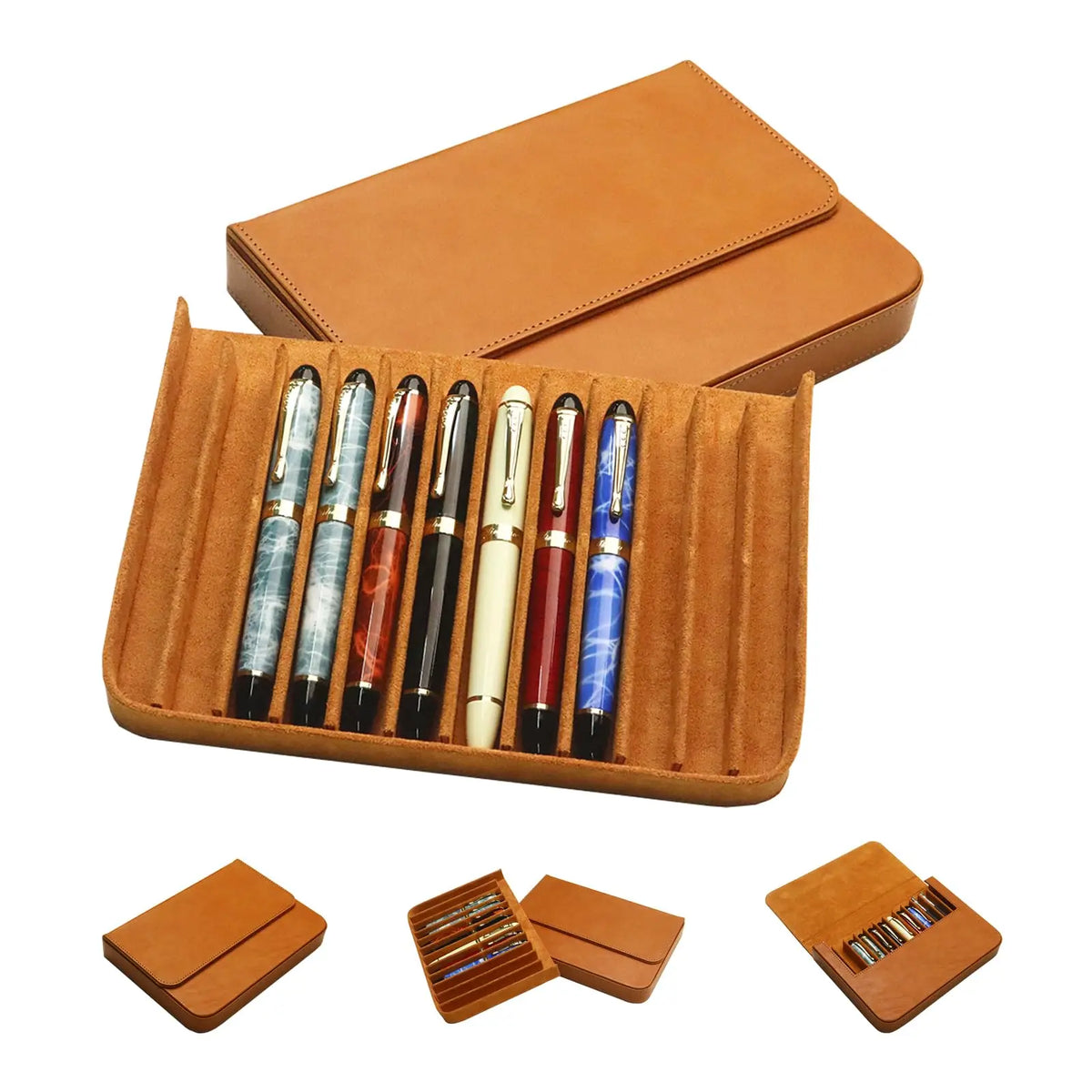 PU Leather 12 Fountain Pen Case Organizer, Handmade, Magnetic Closure with Drawer, Christmas Gift for Man/Woman/Office,12 slots