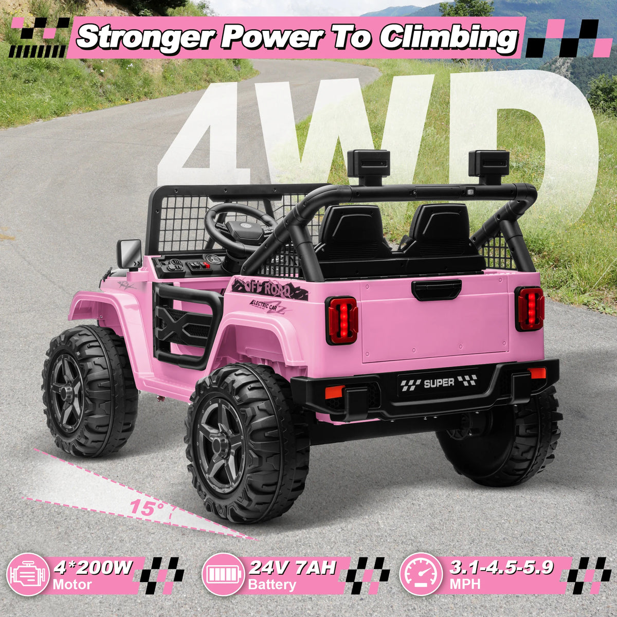 Joyracer 800W 24 Volt Ride on Toys for Big Kids, 4WD/2WD Switchable, 2 Seater Ride on Truck Car W/ Remote Control, Power Car Wheels, 3 Speeds, Spring Suspension, Bluetooth Music, Pink