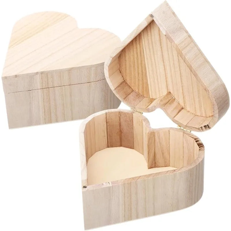 2/5PCS Wooden Storage Box Multipurpose Heart Shape Jewelry Box Wedding Gift Earrings Ring Necklace Storage Bins Home Storage