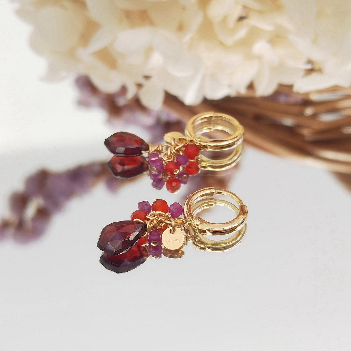 Lii Ji Natural Garnet Ruby And Carnelian American 14K Gold Filled Earrings Gemstone Handmade Jewelry For Christmas Gift
