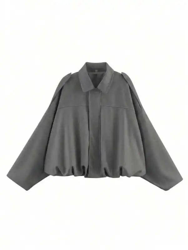 HH Women Elegant Party Jacket Loose Casual Office Coat Lapel Zipper Long Sleeve Vintage Autumn Vacation Winter Solid Outerwear