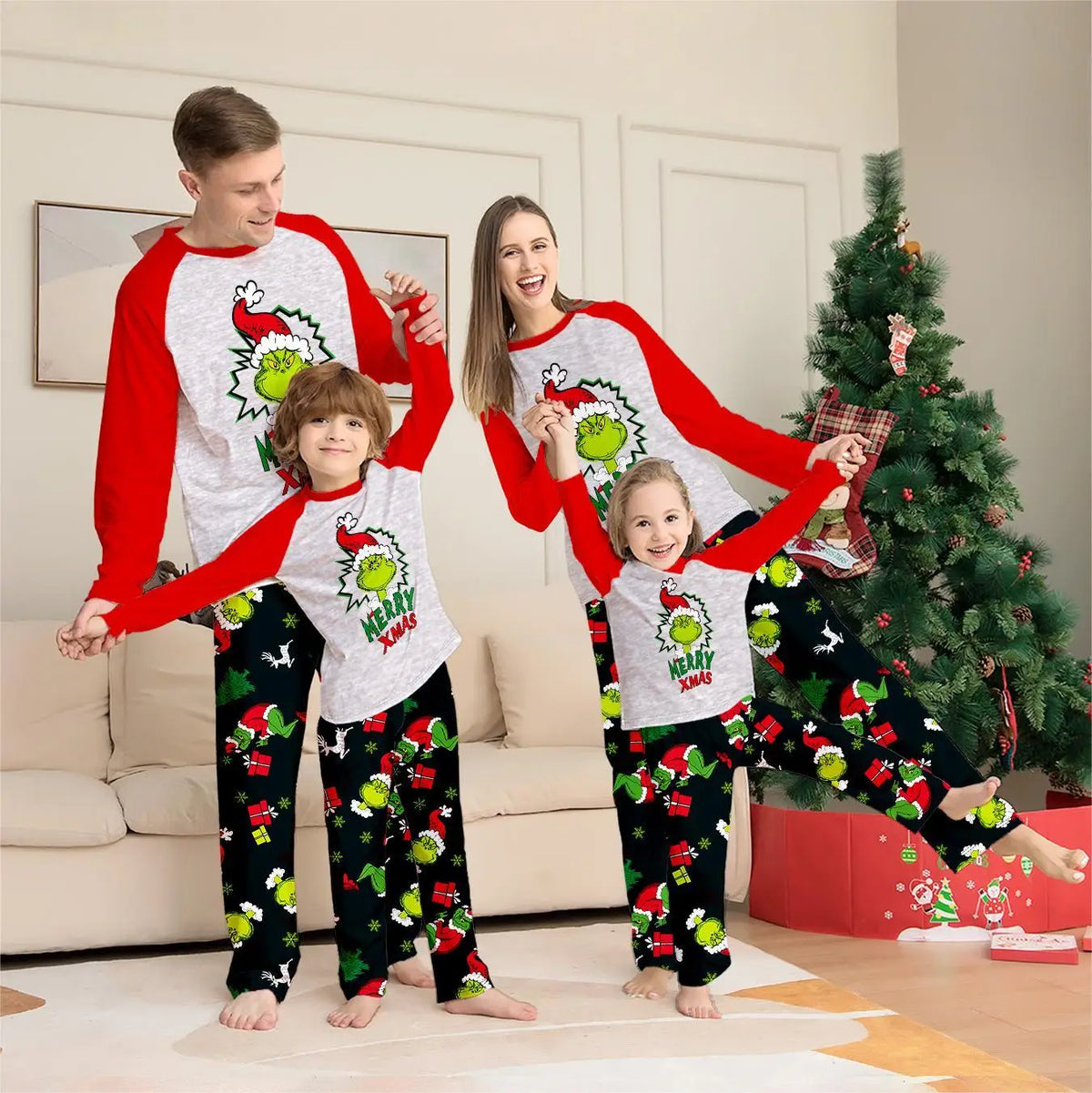 Christmas family clothing, 2-piece set of autumn and winter Christmas home wear and pajamas for a family of three