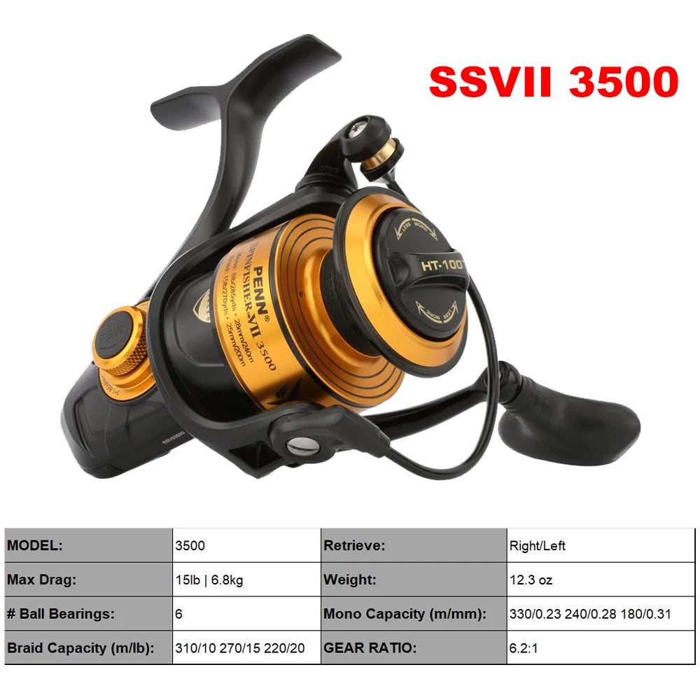 Penn Spinfisher VII Spinning Fishing Reel 3500/5500/6500/7500/8500/10500 HT-100 Carbon Fiber Drag Washers Spinning Wheel