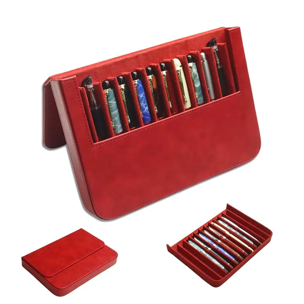 PU Leather 12 Fountain Pen Case Organizer, Handmade, Magnetic Closure with Drawer, Christmas Gift for Man/Woman/Office,12 slots