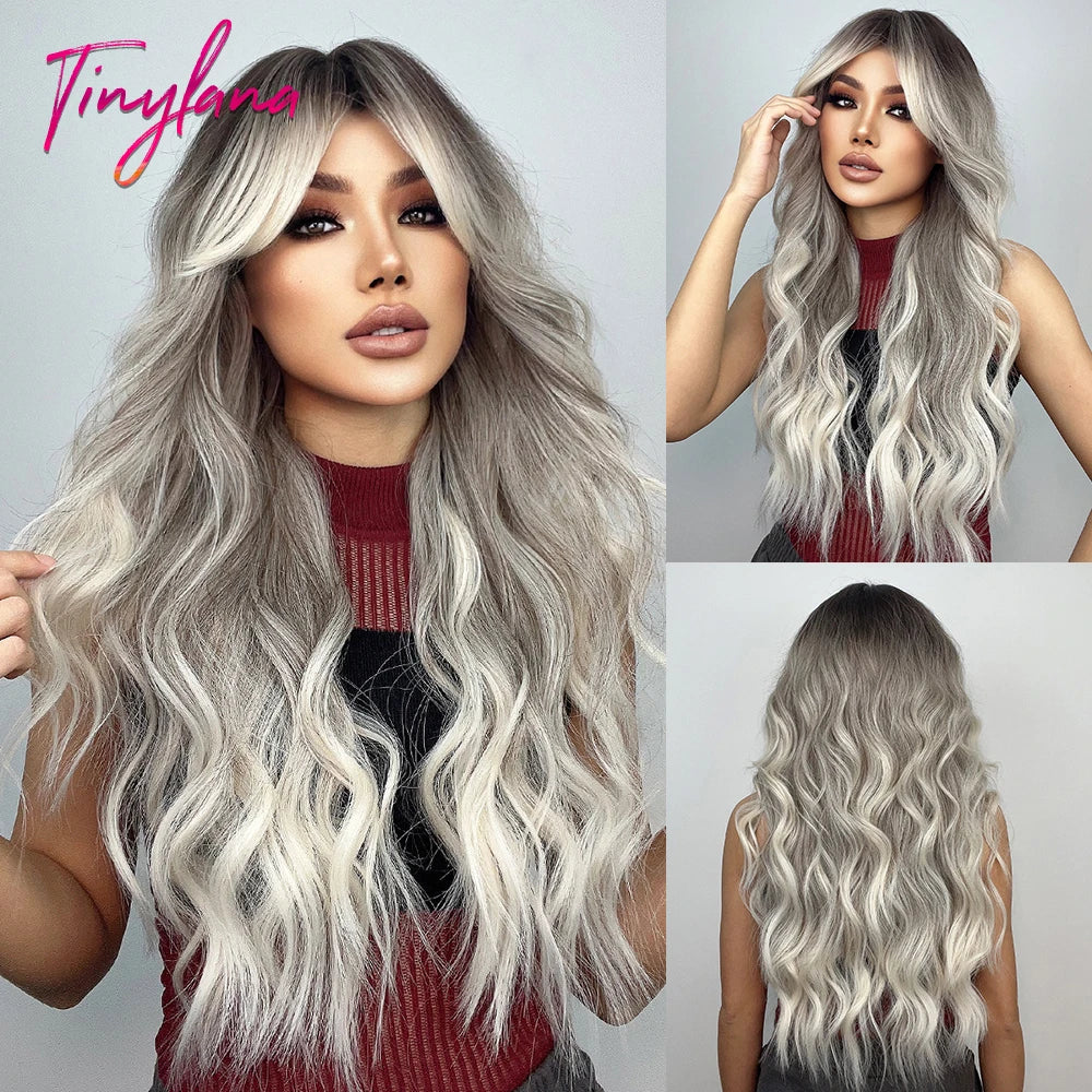 Long Curly Green Wave Synthetic Wigs with Bangs for Women Christmas Grass Green Cosplay Wigs Daily Natural Hair Heat Resistant