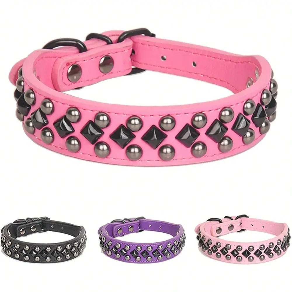 Studded Dog Collar Soft PU Leather Spike Pet Collar Adjustable Collars Small Medium Large DogsChristmas