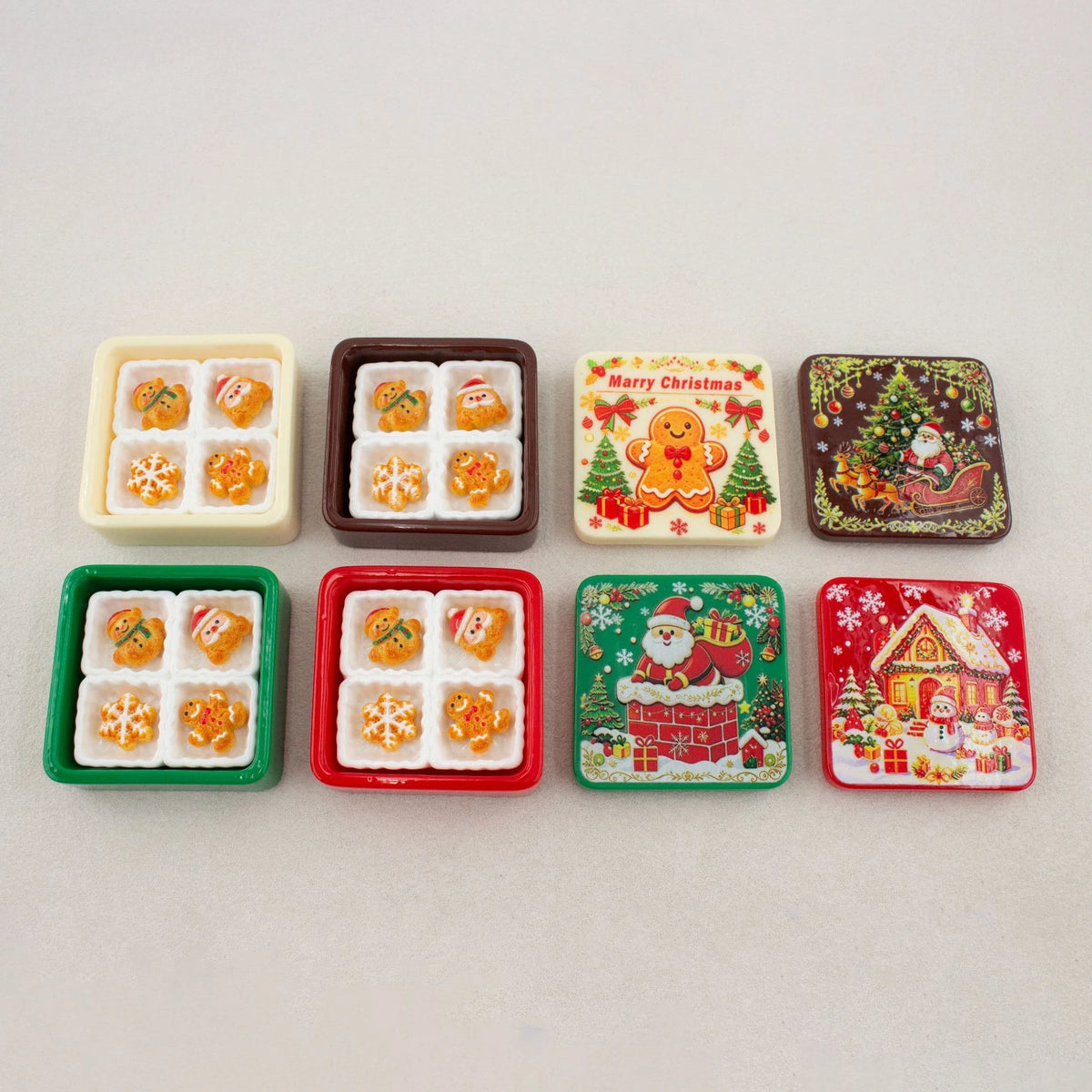 Cute Christmas Gingerbread Biscuit Gift Box Series 3D Resin Cabochon DIY for Keychain Earrings Dollhouse Accessories