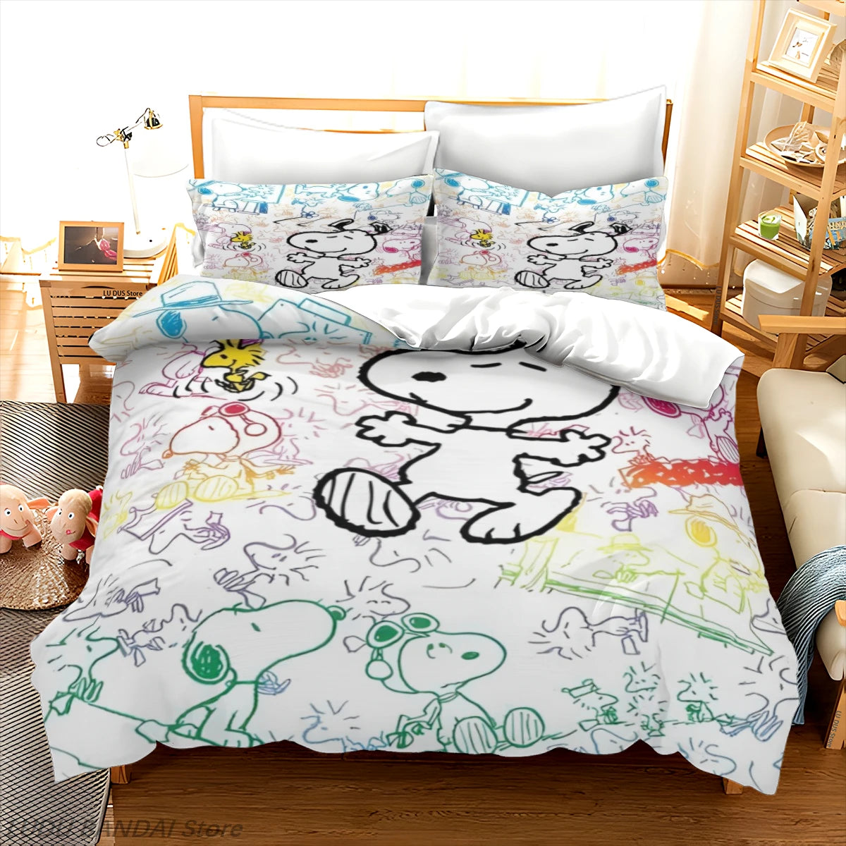 Snoopy Duvet Cover Set Snoopy Bedding Set Luxury Cover 3-Piece Polyester Christmas Decorations Cute Printed Cartoon home