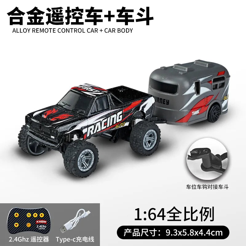 Mini 1:64 RC Car Monster Truck 2.4G Alloy Remote Control Off-Road Drift Racing with Led Light Adult Boys Toys Christmas Gifts